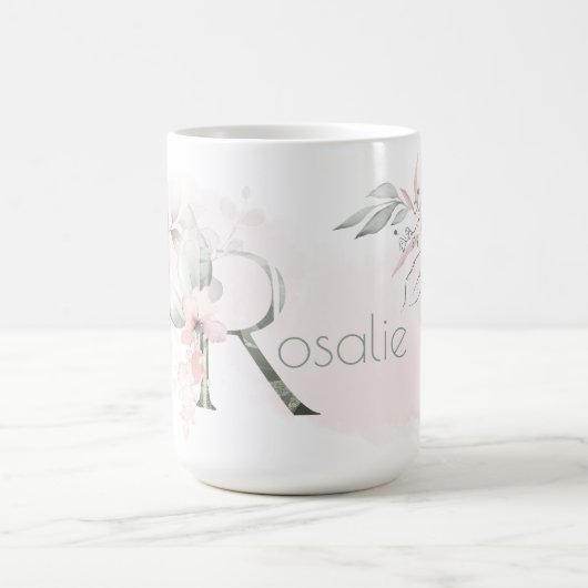 Weißrosa Rosenmonogramm-Letter R Kaffeetasse (Mittel)