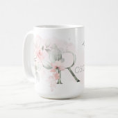 Weißrosa Rosenmonogramm-Letter R Kaffeetasse (Vorderseite Links)