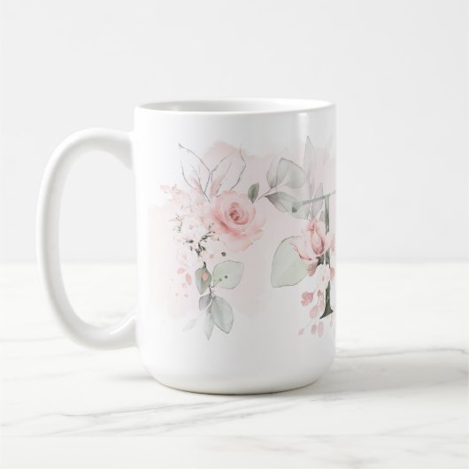 Weißrosa Rosenmonogramm-Letter T Kaffeetasse (Links)