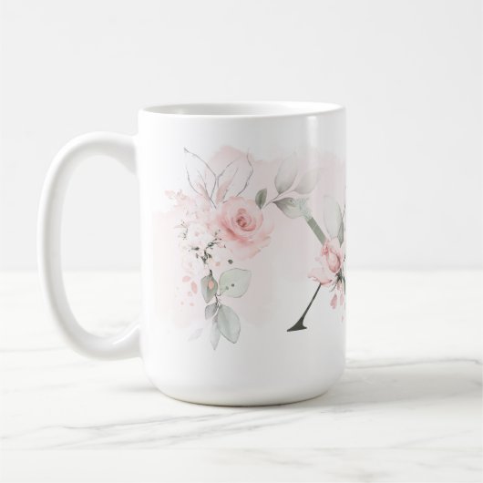 Weißrosa Rosenmonogramm-Letter X Kaffeetasse (Links)