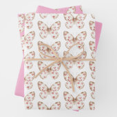 Weißrosa Schmetterlingshörer Geburtstag Geschenkpapier Set (Beispiel)