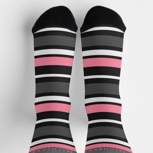 Weißrosa Schwarz, Streifen für Individuelle Name Socken (Oben)