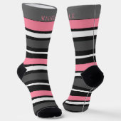 Weißrosa Schwarz, Streifen für Individuelle Name Socken (Gewinkelt)