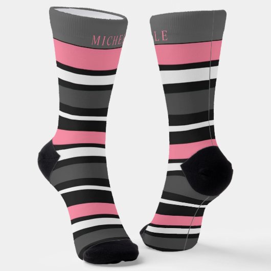 Weißrosa Schwarz, Streifen für Individuelle Name Socken (Gewinkelt)
