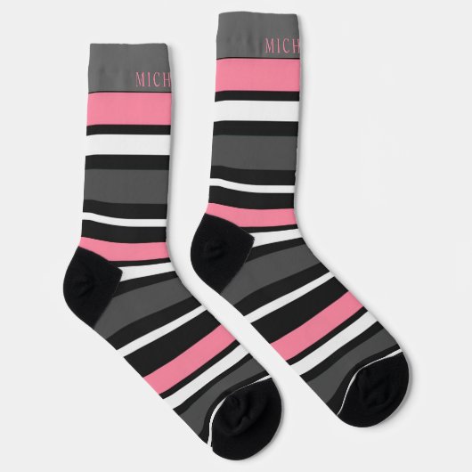 Weißrosa Schwarz, Streifen für Individuelle Name Socken (Rechts)