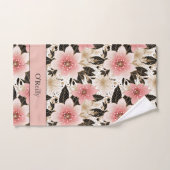 Weißrosa Schwarze Blume Monogram Picklebtuch Handtuch (Handtuch)