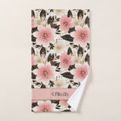 Weißrosa Schwarze Blume Monogram Picklebtuch Handtuch (Handtuch)