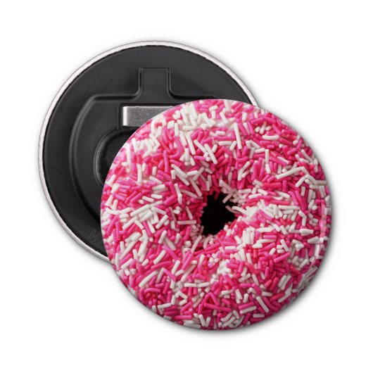 Weißrosa Sprinklen Donut Flaschenöffner (Vorderseite)