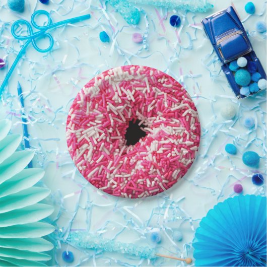 Weißrosa Sprinklen Donut Pappteller (Party)