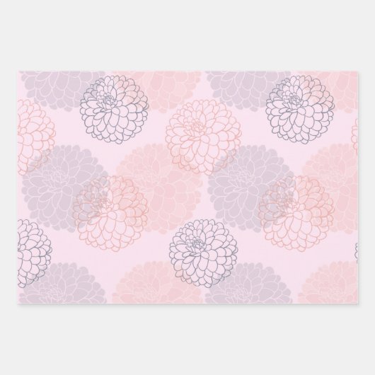 Weißrosa und blaues Dahlias - Set Geschenkpapier Set (Vorderseite 3)