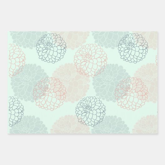 Weißrosa und blaues Dahlias - Set Geschenkpapier Set (Vorderseite 2)