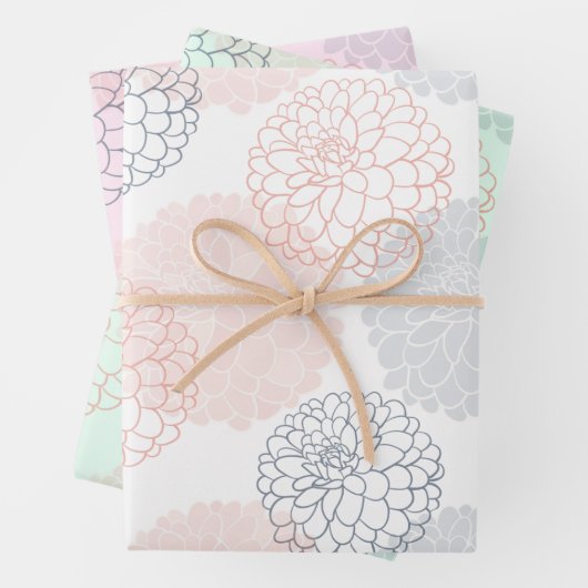 Weißrosa und blaues Dahlias - Set Geschenkpapier Set (Beispiel)