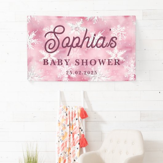 Weißrosa Winterschneeflockenmuster Party Banner (Insitu)