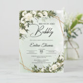 Weißrosen aus Olivenblättern, Goldbrunch und Bläsc Einladung (Stehend Vorderseite)