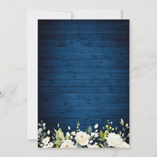 Weißrosen Blau-Holz-Laternenholz Brautparty Einladung (Rückseite)