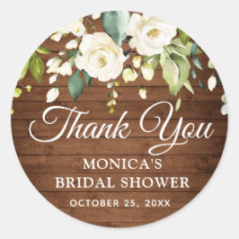 Weißrosen Blumen Rustikales Brautparty Runder Aufkleber