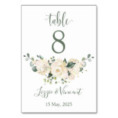 Weißrosen, Hydrangea, grüne Tischnummer (Rückseite)