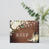 Weißrosen Rustikale Hochzeit RSVP Postkarte (Stehend Vorderseite)