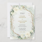 Weißrosen und Eukalyptus-Hochzeit Einladung (Vorderseite)