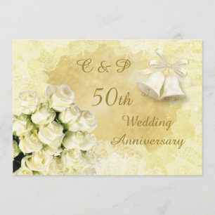 Weißrosen und Glocken 50. Hochzeitstag Einladung
