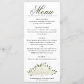Weißrosen Wasserfarbenflora Hochzeitsfeier Menükarte (Vorderseite)