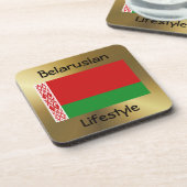 Weißrussland-Flagge+Text-Untersetzer Getränkeuntersetzer (Linke Seite)