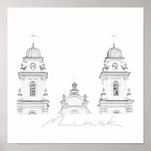 Weißrussland Minsk Styized Architecture Sketch Pos Poster
