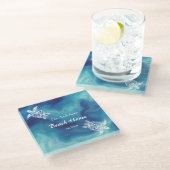 Weißschildkröten Blaue Wasserfarbe Eigener Text  Glasuntersetzer (Schrägansicht)