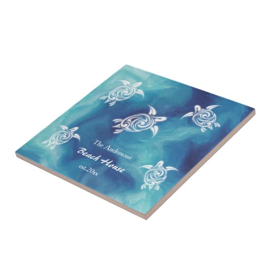 Weißschildkröten Blauer Ozean Aquarellküste Text Fliese (Seite)