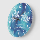 Weißschildkröten Blauer Ozean Aquarellküste Text Große Wanduhr (Winkel)