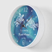 Weißschildkröten Blauer Ozean Aquarellküste Text Uhr (Winkel)