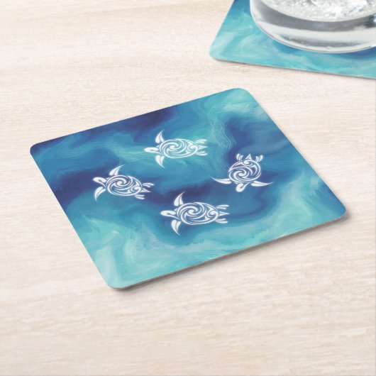 Weißschildkröten Blauer Ozean Wasserfarbe Rechteckiger Pappuntersetzer (angewinkelt)