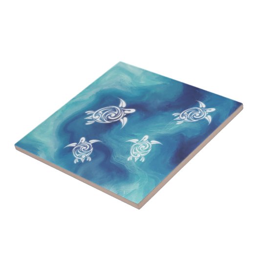 Weißschildkröten Blauer Ozean Wasserfarbenküste Fliese (Seite)