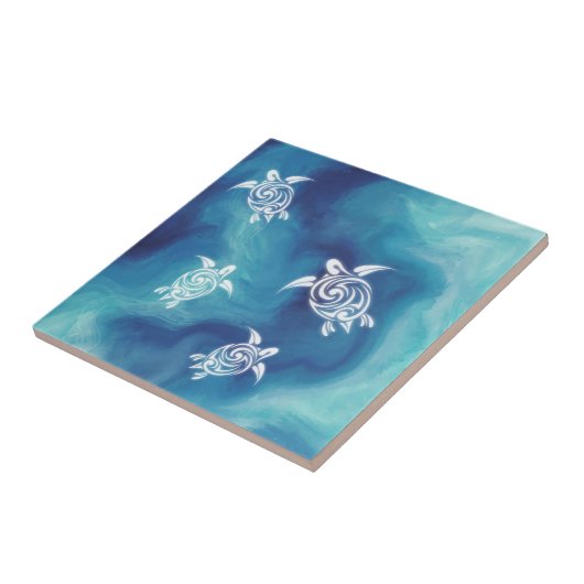 Weißschildkröten Blauer Ozean Wasserfarbenküste Fliese (Seite)