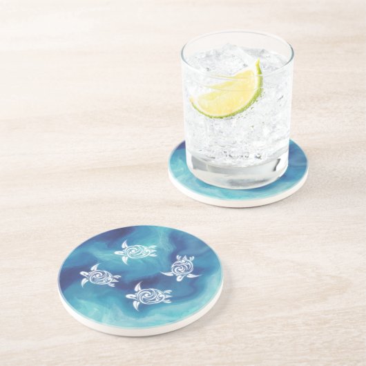 Weißschildkröten Blauer Ozean Wasserfarbenküste Getränkeuntersetzer (Seite)