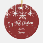 Weißschneeelegant Rot mein erstes Weihnachtsfest F Keramik Ornament (Vorne)