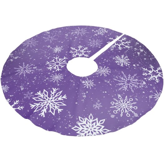 Weißschneeflocken Amethyst Lila Polyester Weihnachtsbaumdecke (Schrägansicht)