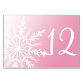 Weißschneeflocken auf den rosa Winter-Tischnummern Tischnummer (Vorderseite)