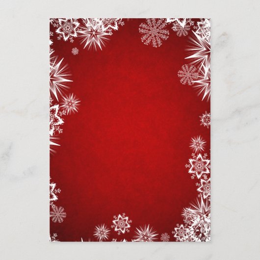 Weißschneeflocken auf rotem Brautparty Begleitkarte (Rückseite)