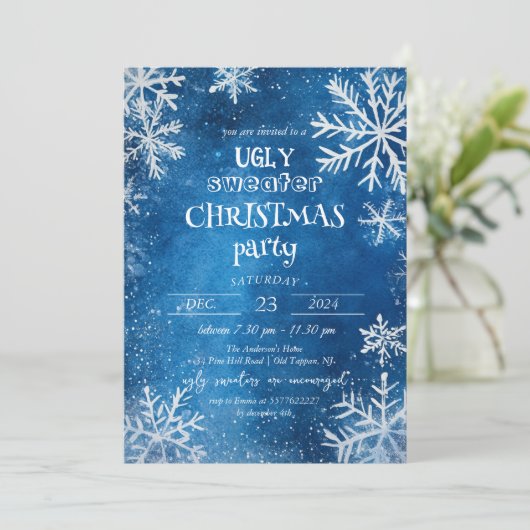 Weißschneeflocken Ugi Sweater Weihnachtsgebäck Par Einladung (Stehend Vorderseite)