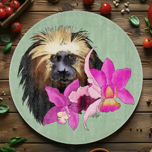 Weissschnurrbart-Tamarin-Affe mit floraler Sage Schneidebrett