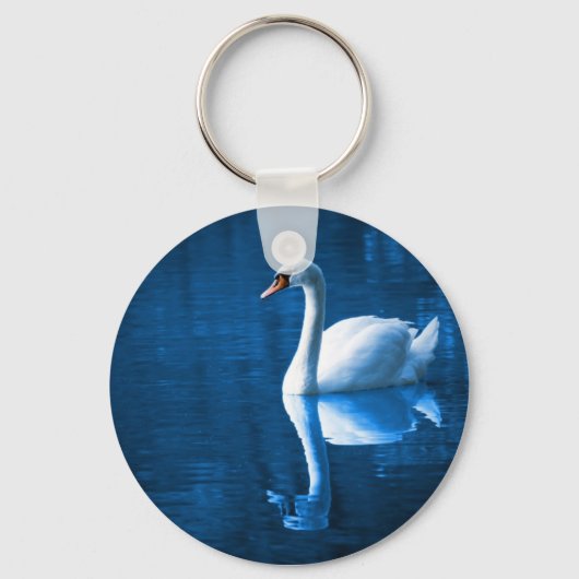 Weißschwan an der Schlüsselkette der blauen Gewäss Schlüsselanhänger (Vorderseite)
