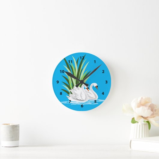 Weißschwan an Wasseruhren Runde Wanduhr (Zuhause)