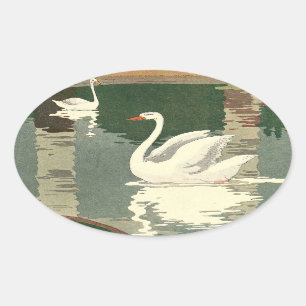 Weißschwan auf dem See Ovaler Aufkleber