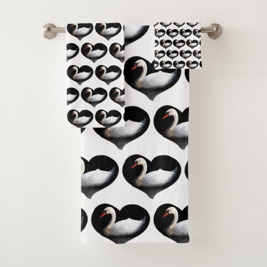 Weißschwan auf schwarz badhandtuch set (Insitu)