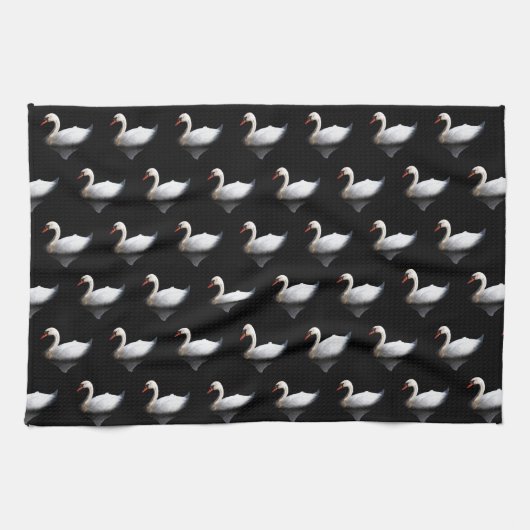 Weißschwan auf schwarz geschirrtuch (Horizontal)