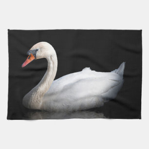 Weißschwan auf schwarz geschirrtuch