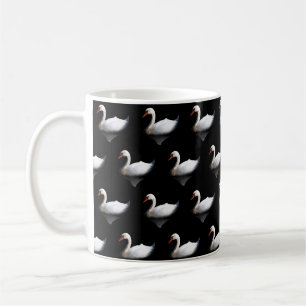 Weißschwan auf schwarz kaffeetasse