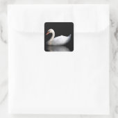 Weißschwan auf schwarz quadratischer aufkleber (Tasche)