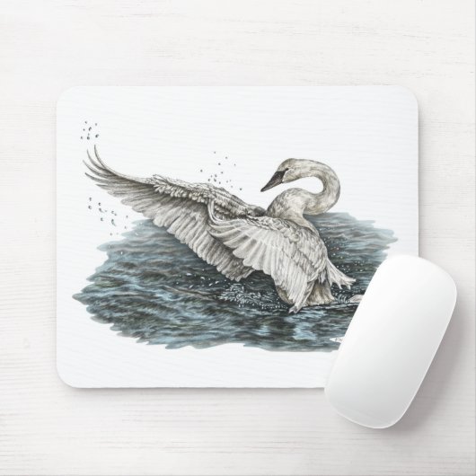Weißschwan auf Wasser Mousepad (Mit Mouse)